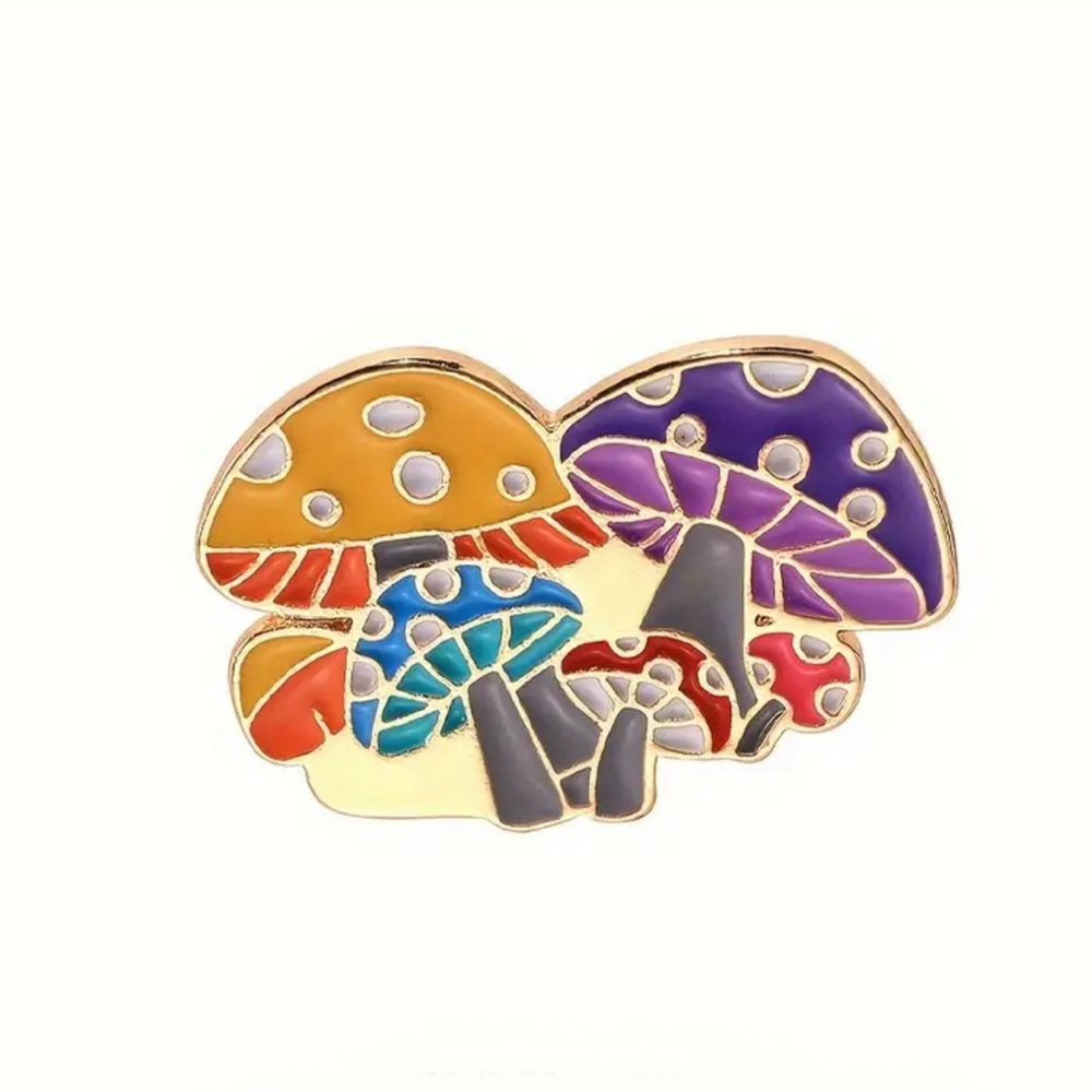 3/$15 Stylized Mushrooms Pin Enamel Brooch - Picture 1 of 5